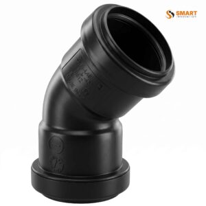 Black Obtuse Bend Push Fit Waste Pipe Fitting available in 32mm and 40mm sizes for wastewater drainage systems.