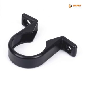 Black waste pipe clip for securing 32mm and 40mm wastewater pipes.