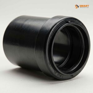Black push fit waste pipe reducer for connecting 40mm and 32mm wastewater pipes.