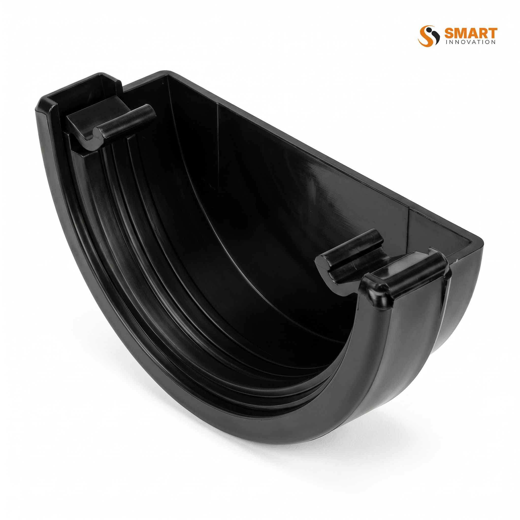 112mm Half Round Gutter External Stop End in Black PVC