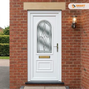 Thoresby 1 Ducat Platinum UPVC Front Door with Decorative Platinum Glass
