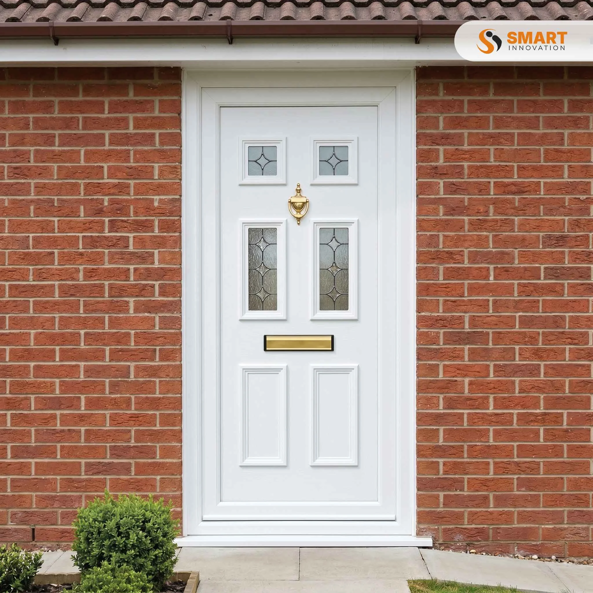 Wilson Windsor Four Glazed White UPVC Front Door with Decorative Glass Panels