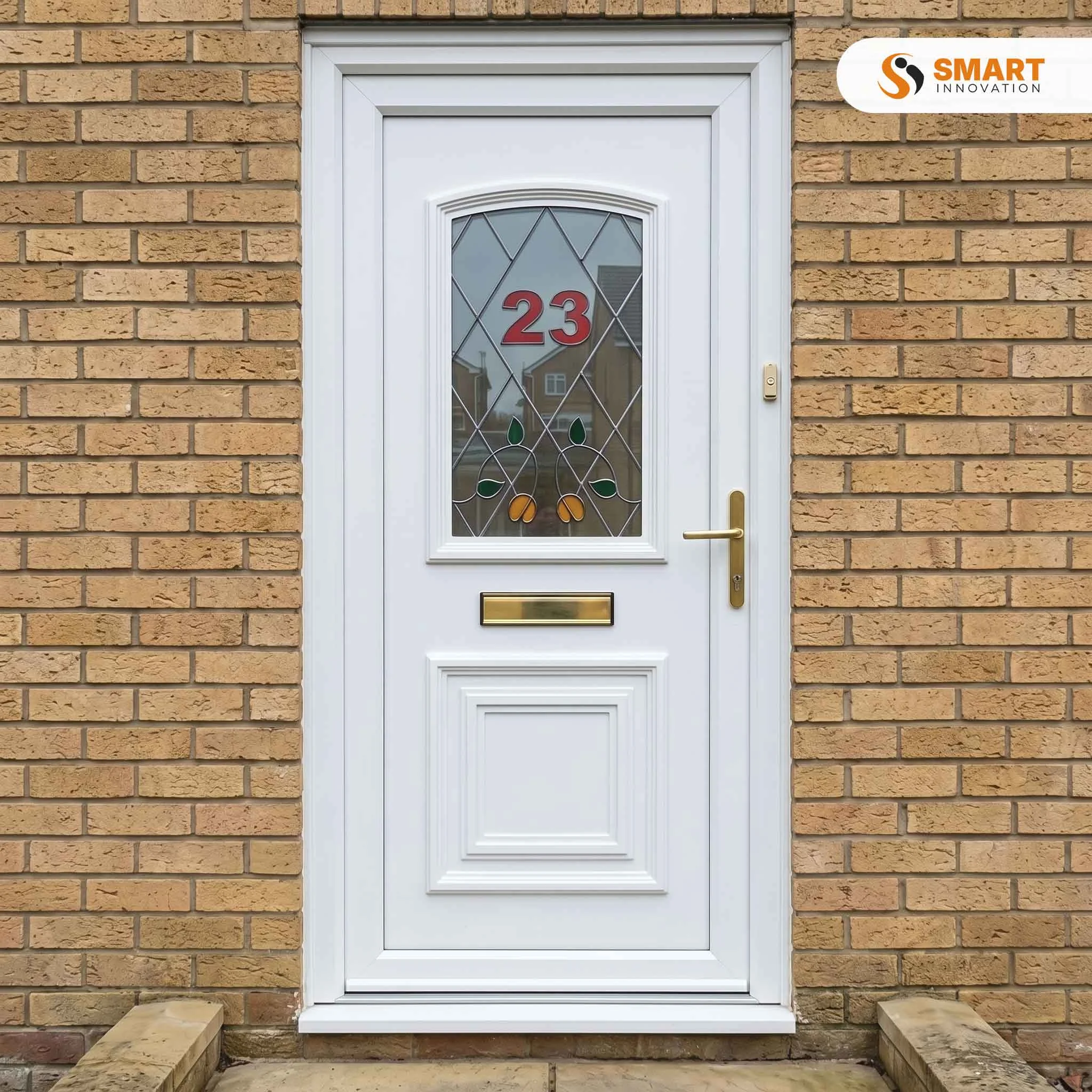 Balmoral One Classic Climbing Rose UPVC front door with decorative glass panel