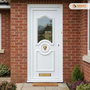 Heaton 1 Georgian Bar UPVC door with decorative glass panel and white finish