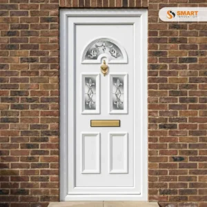 York 1 Solid UPVC door with decorative glass panels and classic white finish