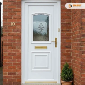 Balmoral One Classic Astral Opal UPVC door with decorative glass panel