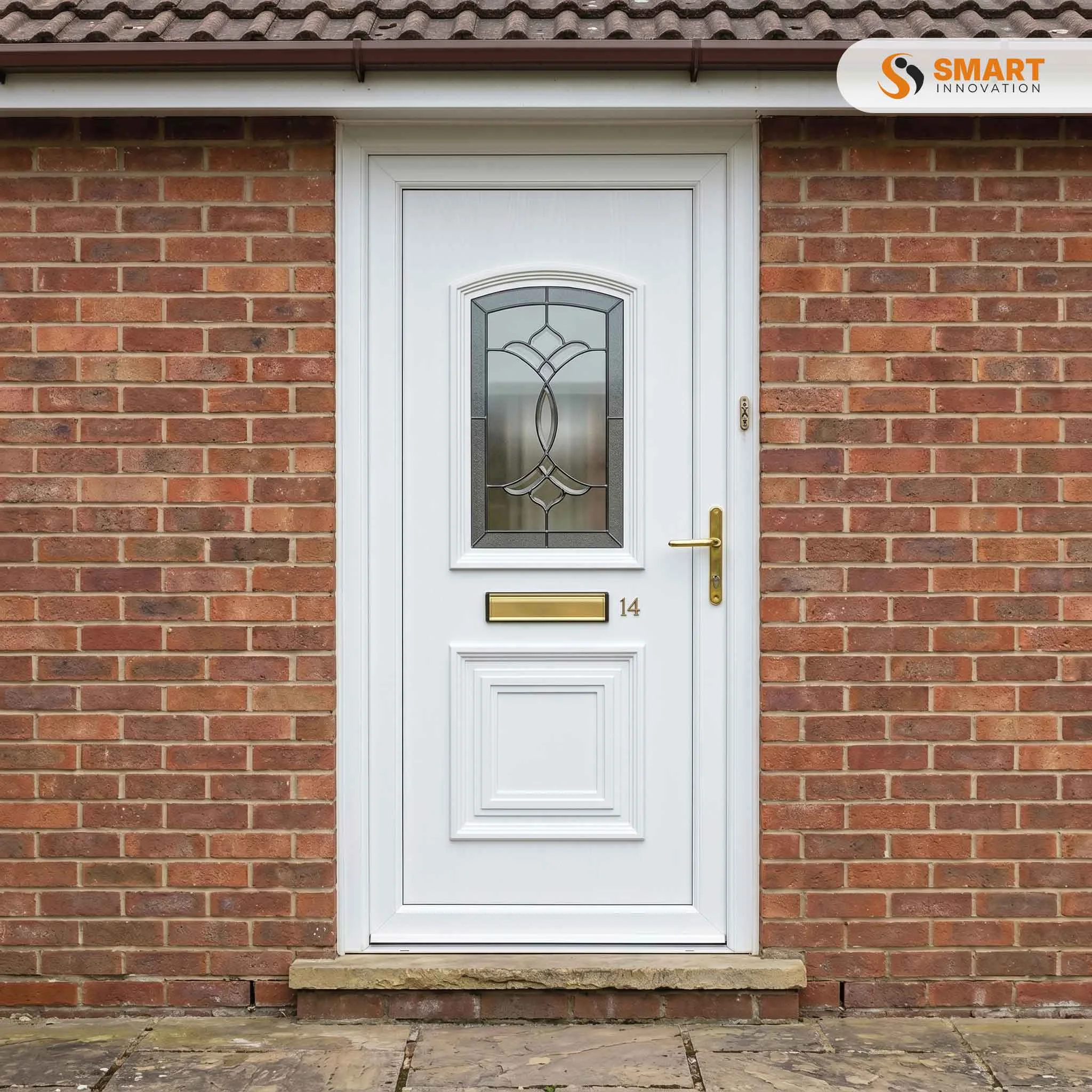 Astral Diamond Bevel white UPVC front door with decorative diamond bevel glazed panel