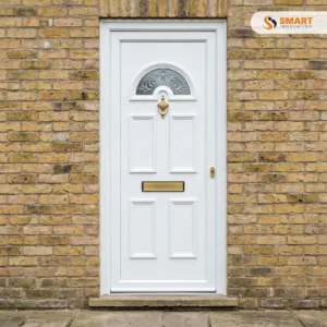 Carolina Half Moon white UPVC front door with decorative half moon glazed panel.
