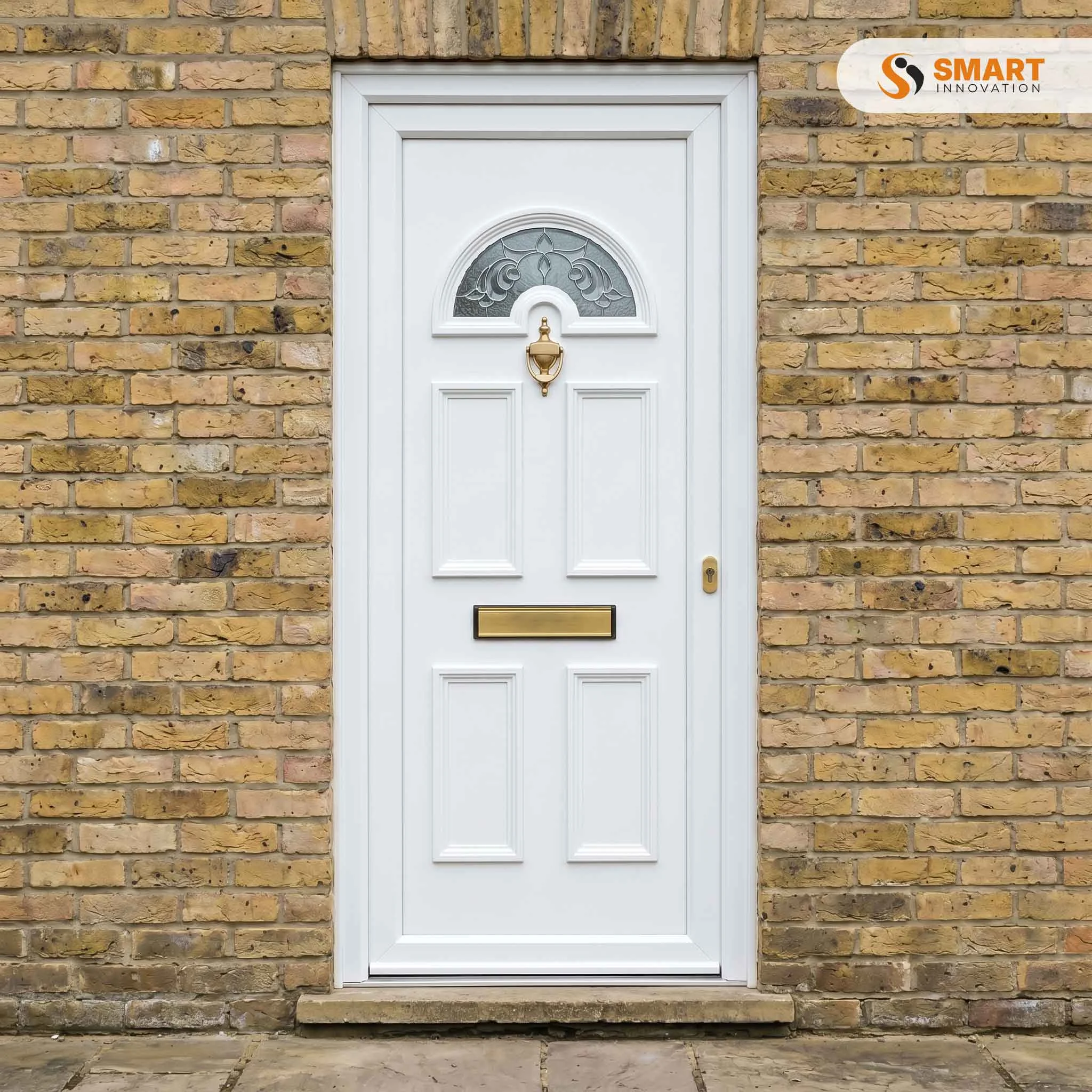 Carolina Half Moon white UPVC front door with decorative half moon glazed panel.