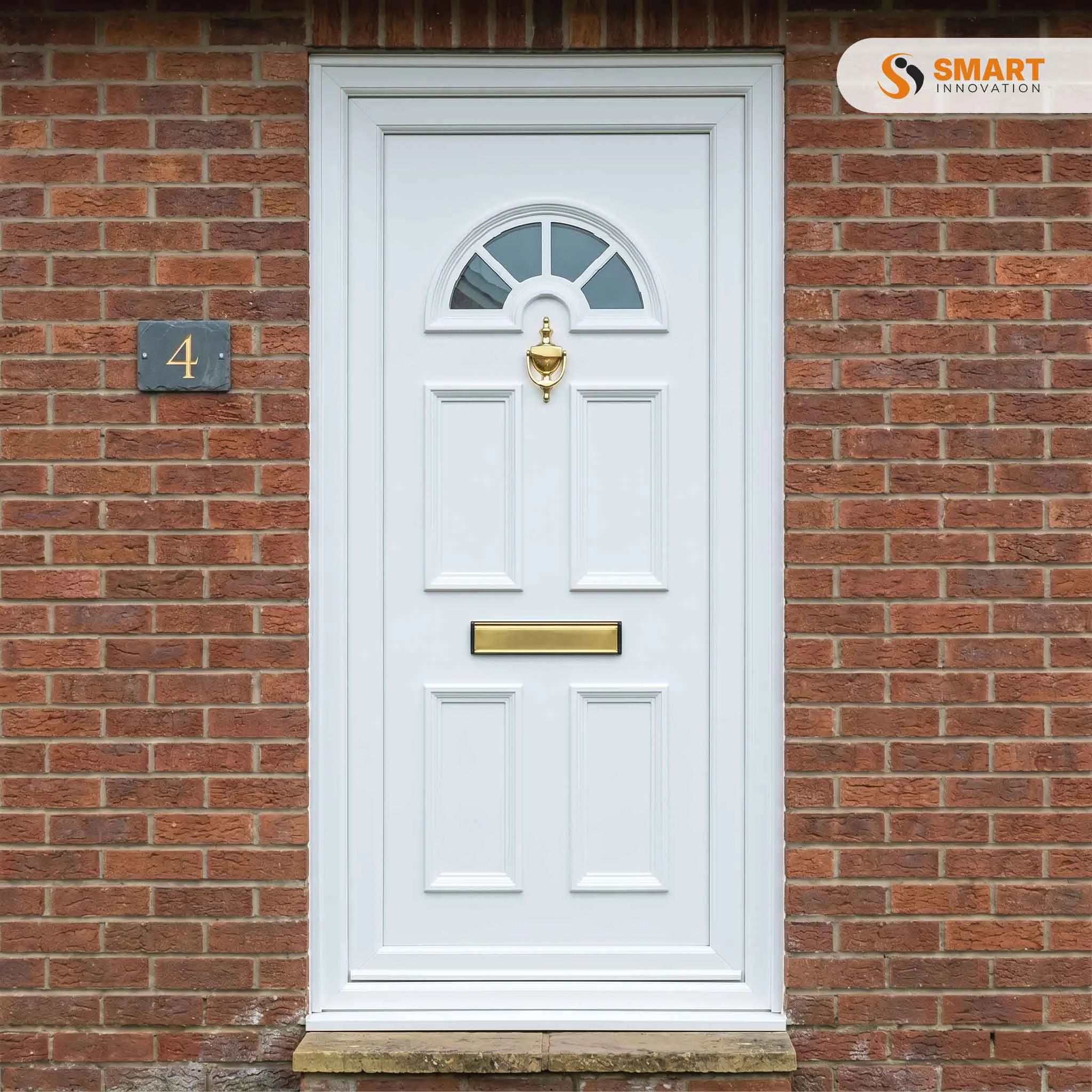 Sandringham One Glazed white UPVC front door with half moon glazed panel