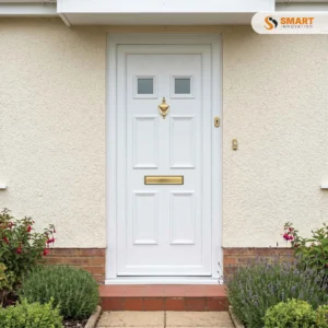 Windsor white UPVC front door with twin glazed viewing panels