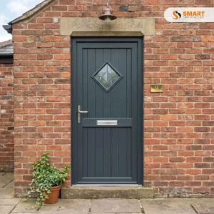 Flint 1 composite anthracite grey UPVC front door with diamond glazed panel