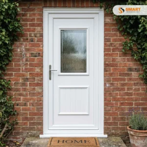 Crystal Lytham Right white UPVC front door with glazed viewing panel