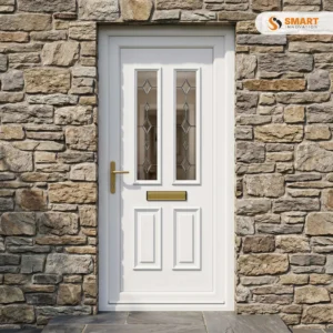 Winslow 2 Bevel Cluster white UPVC front door with decorative glazed panels