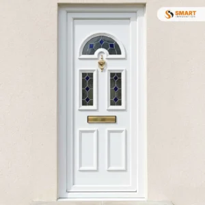 Carter 1 Glazed white UPVC front door with decorative glazed panels