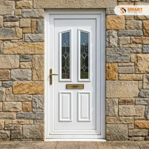 Kensington Two white UPVC front door with decorative glazed panels