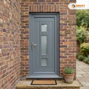 Axwell Composite anthracite grey UPVC front door with frosted glazed panels