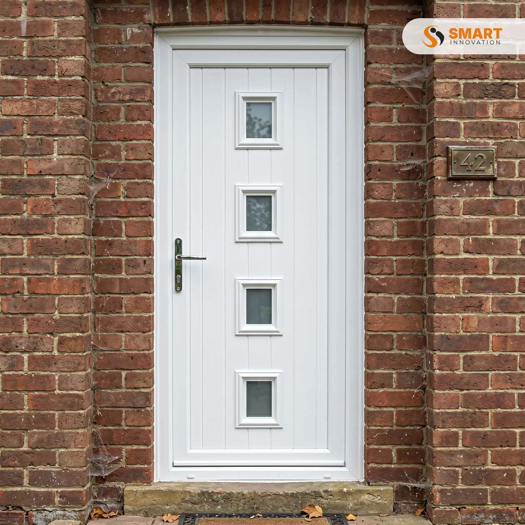 Hayes 4 Glazed white uPVC front door with four square glazed panels