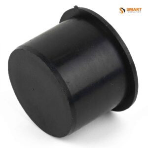 Black plastic SP32B push-fit waste pipe socket plug blanking cap on a white background.