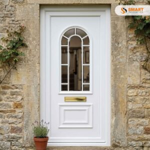 Canterbury One Classic Arched Georgian Bar UPVC Front Door with Arched Georgian Bar Decorative Glass Design