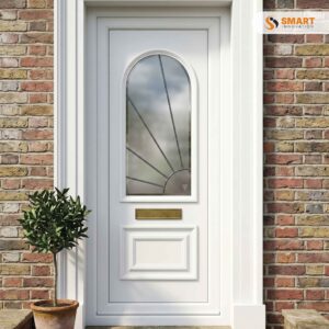 Truman White UPVC Door Panel with Arched Decorative Obscure Glass Design