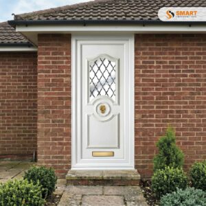 Buckingham One Square Lead UPVC Door with Decorative Diamond Leaded Glass Panel