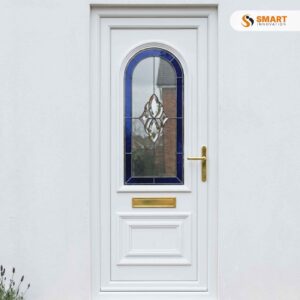 Rockingham One Blue Crystal Aurora UPVC Door with Blue Crystal Decorative Glass Panel