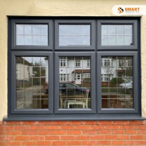 Anthracite Grey uPVC Flush Casement Window with Astragal Georgian Bars