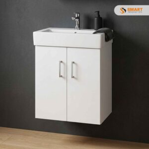 450mm white gloss wall hung cloakroom vanity unit with integrated basin