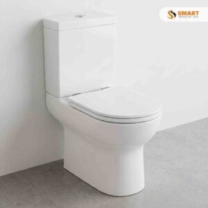Rimless Close Coupled Modern Toilet with Slim Soft Close Seat in Gloss White