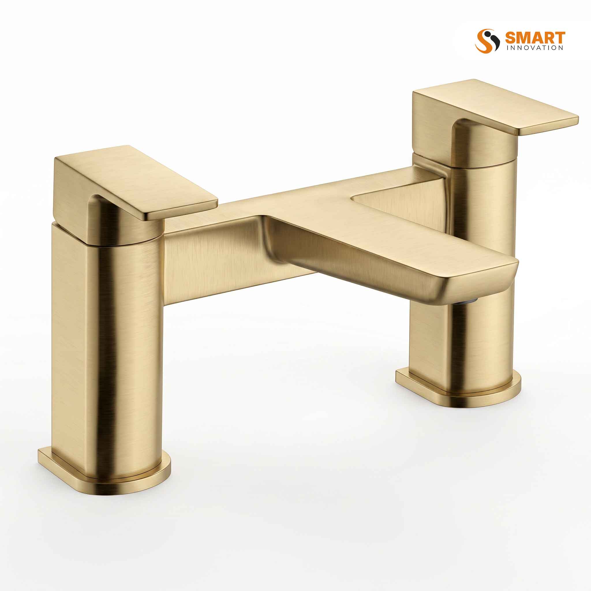 Brush brass square bath filler tap with modern dual lever design for contemporary bathrooms