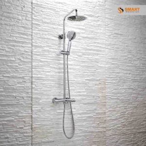 Serena Chrome Round Rigid Riser Shower Set wall mounted in chrome finish