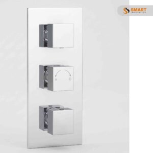 Triple square concealed thermostatic shower valve in polished chrome