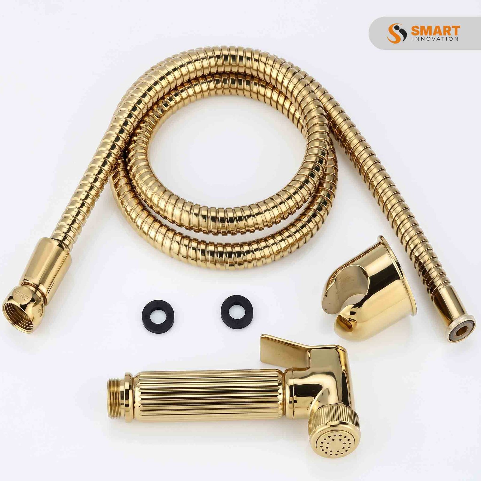 Full copper gold bidet shower set with base and flexible hose