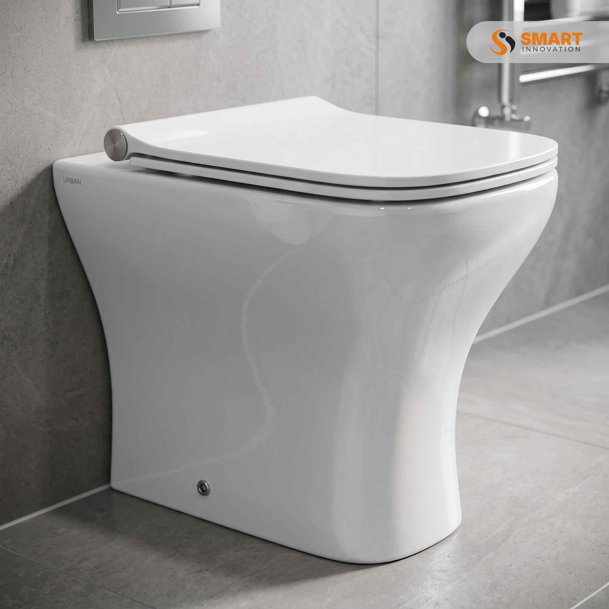 Square compact back to wall toilet with soft close slim seat
