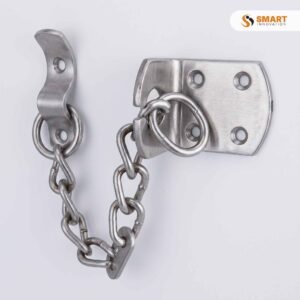 A Door Chain fitted to an entrance door, allowing it to be opened partially while staying securely restrained.