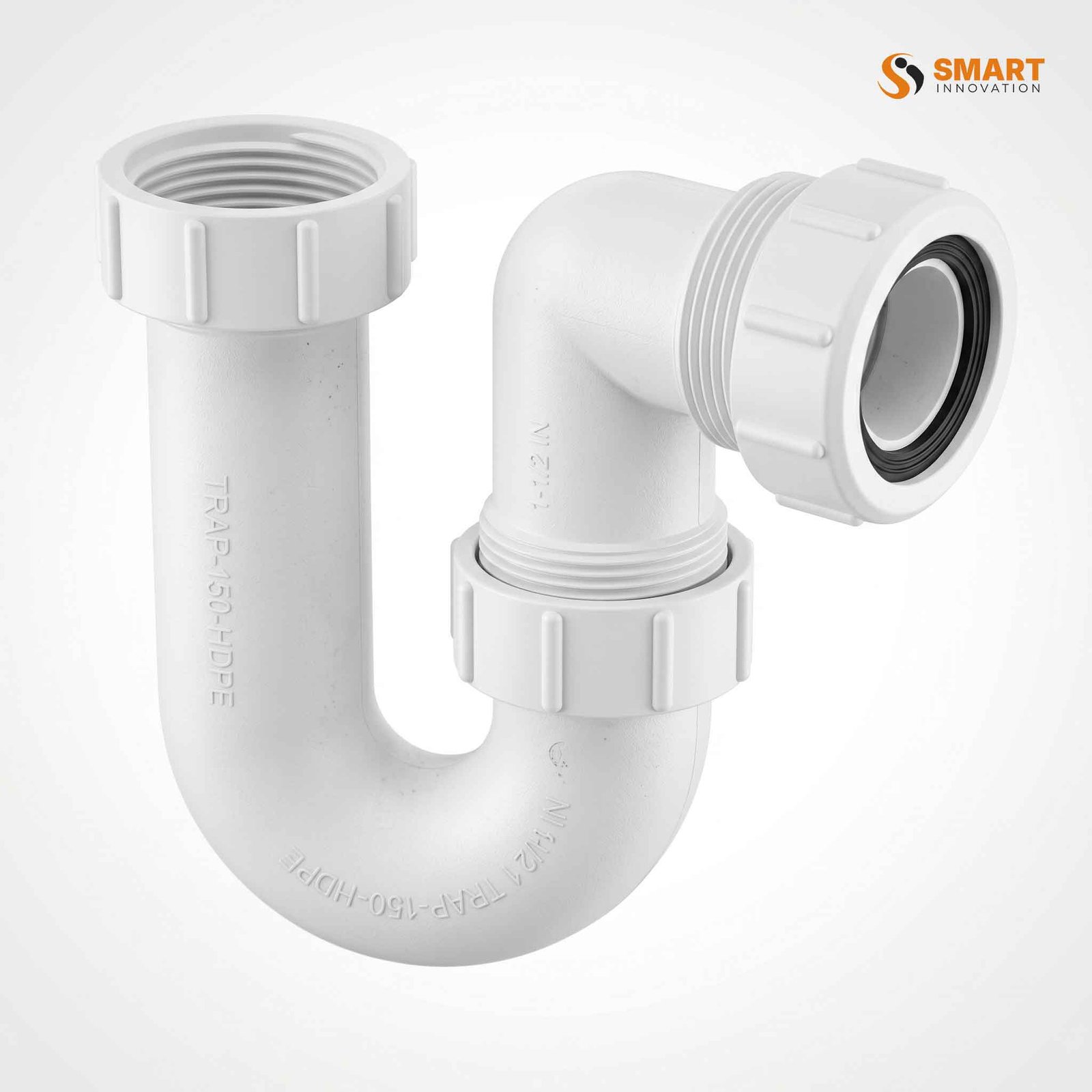 White polypropylene P trap with 38mm water seal for bathroom wastewater