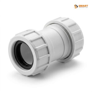 White UPVC straight connector for 32mm and 40mm mechanical wastewater pipe systems