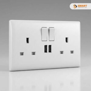 A 13A 2 Gang Single Pole Switched Socket, handy for powering and controlling two appliances from one wall outlet.