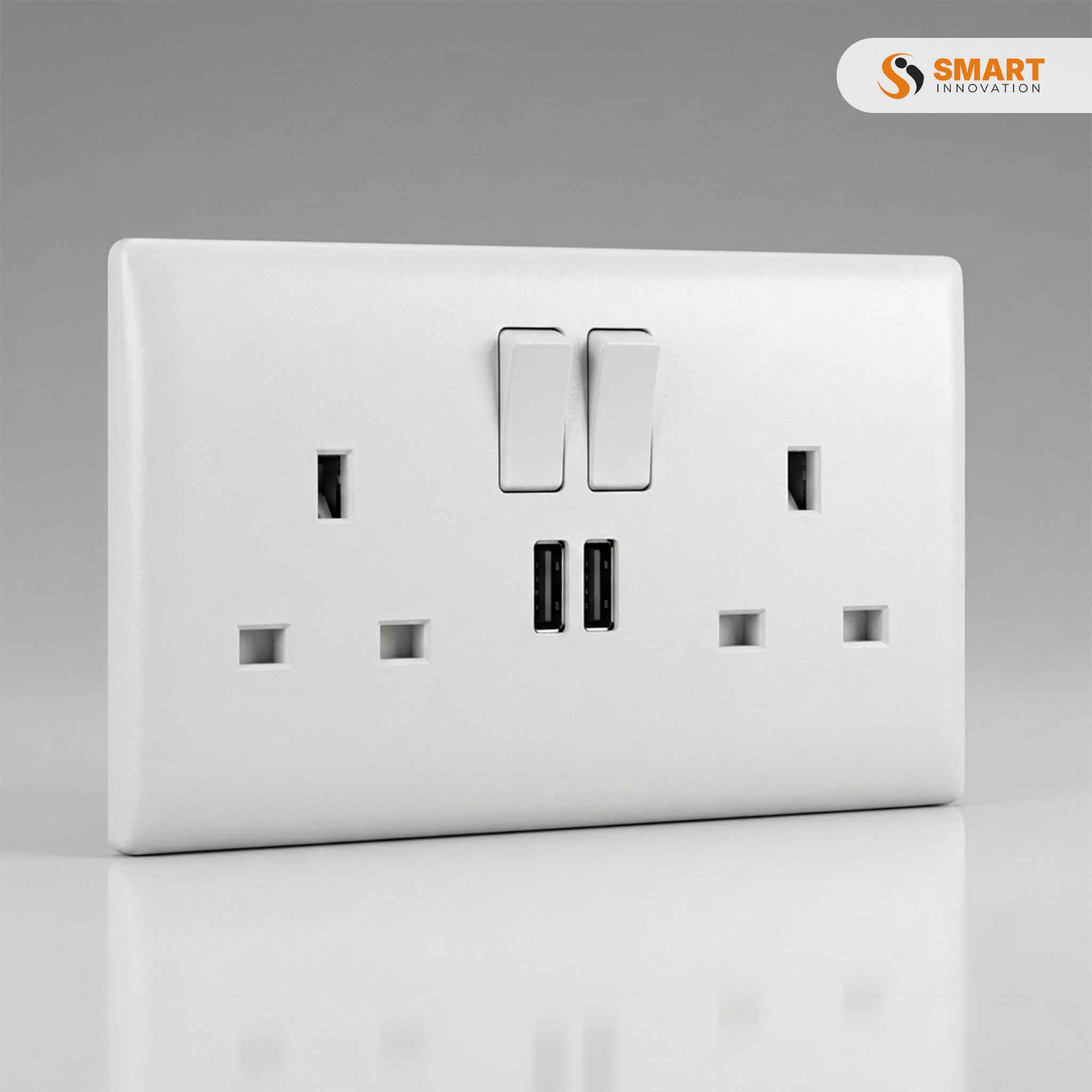 A 13A 2 Gang Single Pole Switched Socket, handy for powering and controlling two appliances from one wall outlet.