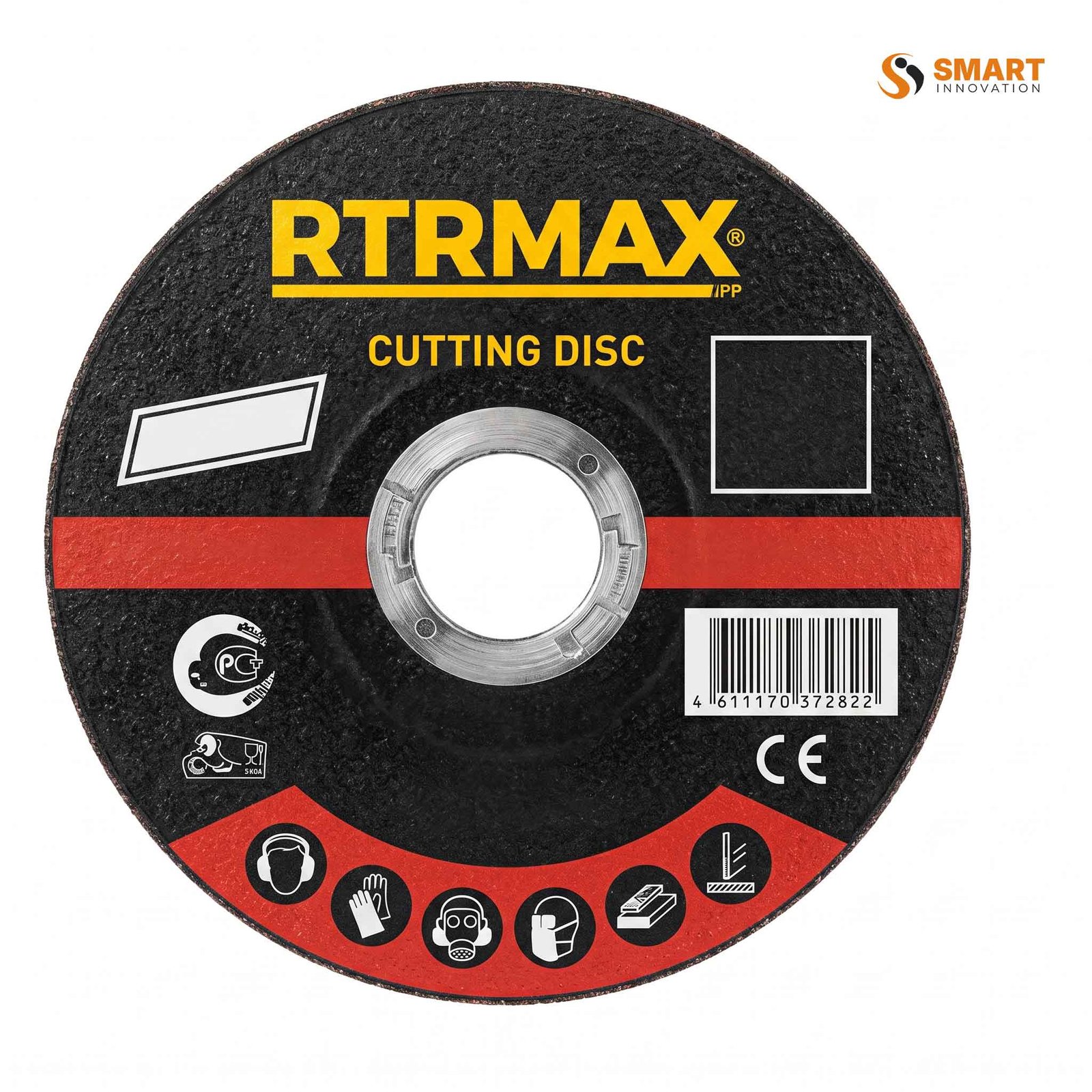 An INOX Cutting Disc fitted to an angle grinder, cutting cleanly through stainless steel and metal.