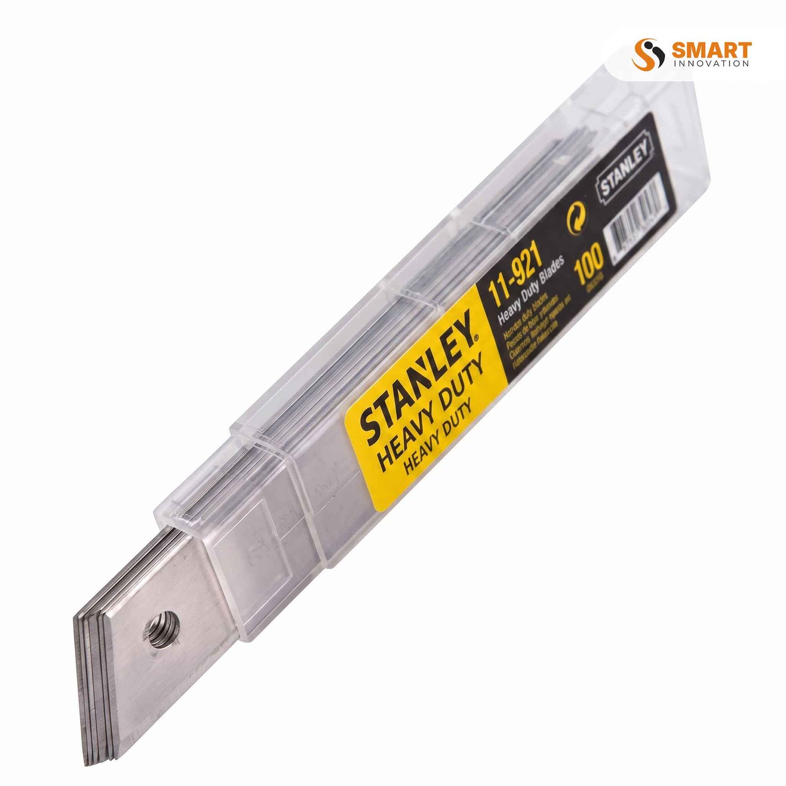 A Utility Knife Blade Pack of 10, used for precise cutting of cardboard, plastic, vinyl, carpet and other compatible materials.