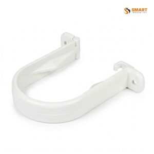 68mm round white UPCV downpipe clip for securing rainwater downpipes.