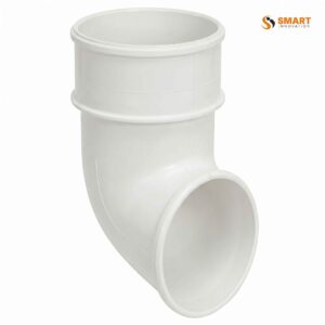 68mm round white UPCV down pipe shoe for rainwater drainage systems.