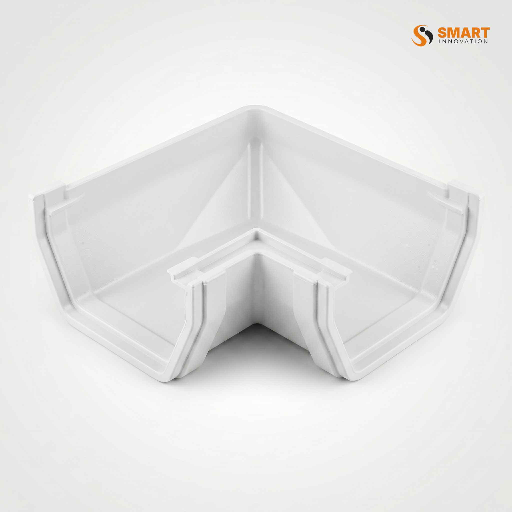 White 90° Square Line uPVC gutter angle for rainwater guttering