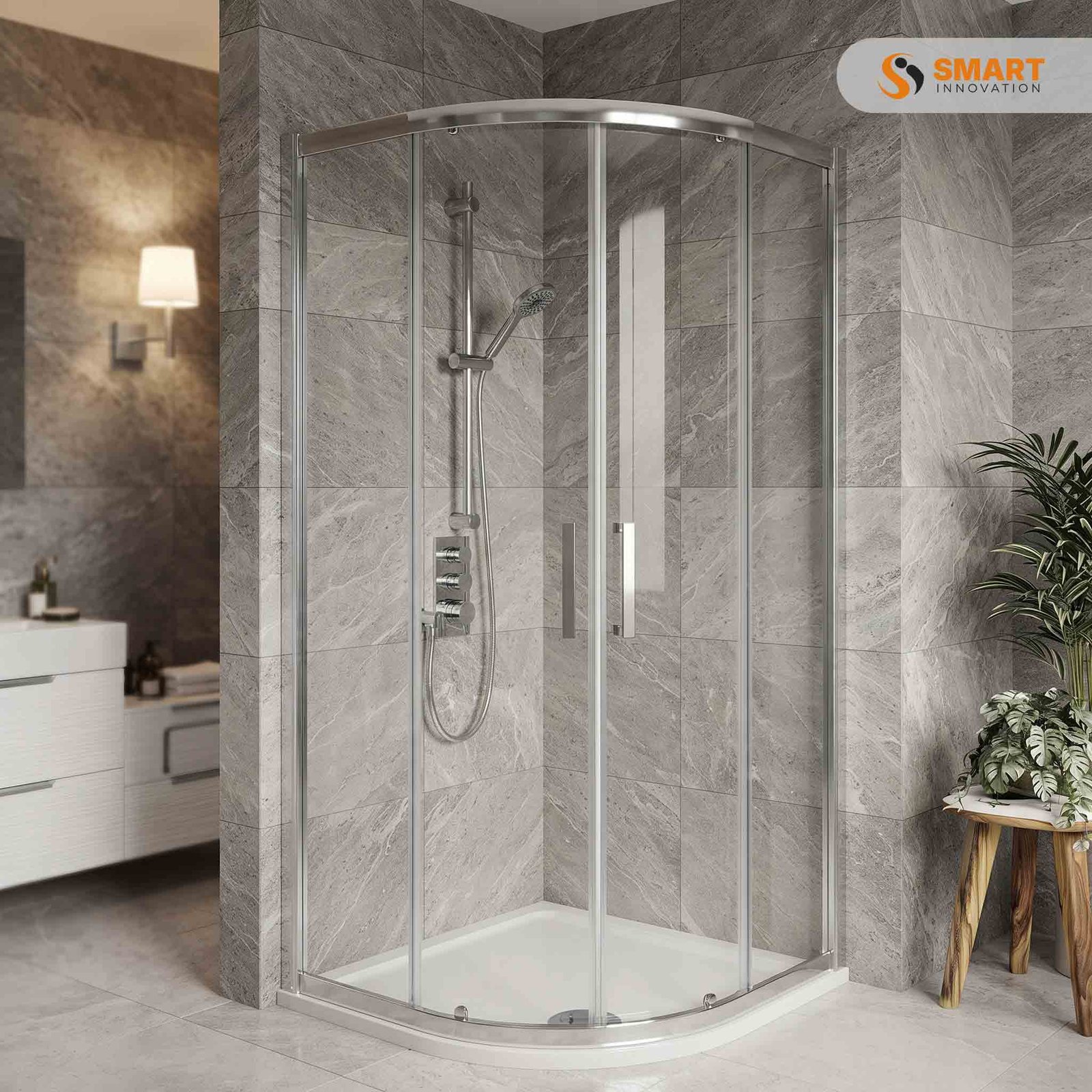 Chrome shower enclosure with 6mm toughened glass for modern bathrooms