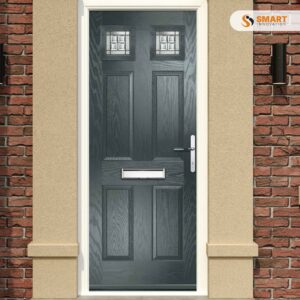 Pinehurst anthracite grey composite front door with square decorative glazed panels