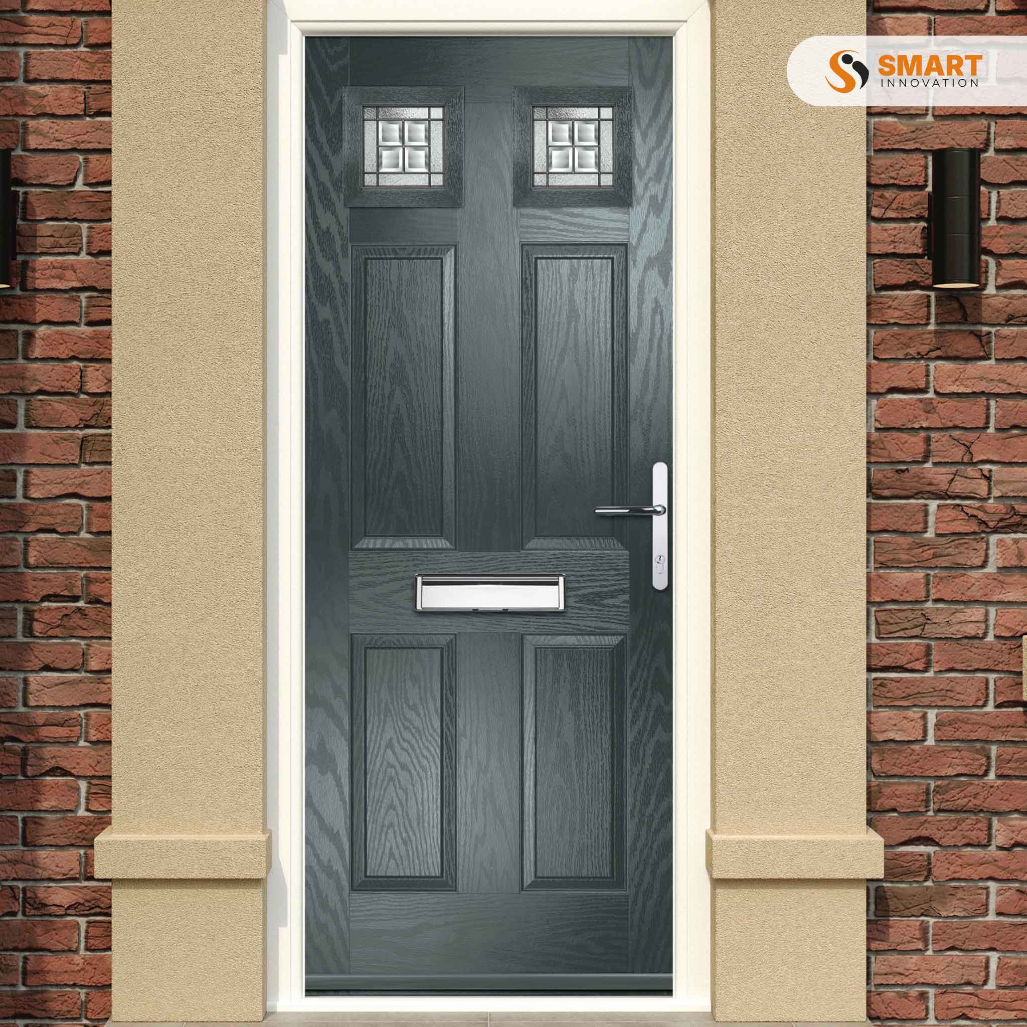 Pinehurst anthracite grey composite front door with square decorative glazed panels