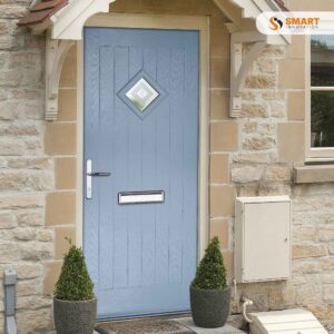 Belfry light blue composite front door with diamond decorative glazed panel