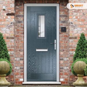 Sunningdale anthracite grey composite front door with vertical decorative glazed panel